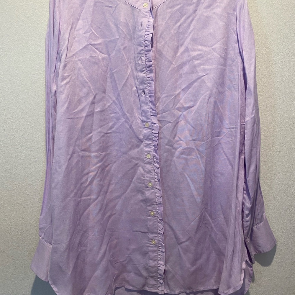LOFT Lilac Ruffled Collar Shirt